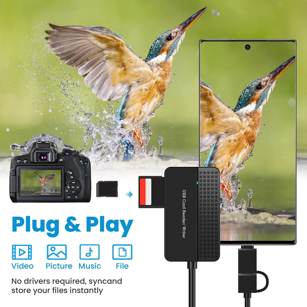 USB 3.0 Type C 4 in 1 Card Reader 5Gbps Memory Smart Card Reader SD TF CF MS Compact Flash Card Adapter 20cm Cable for Laptop PC