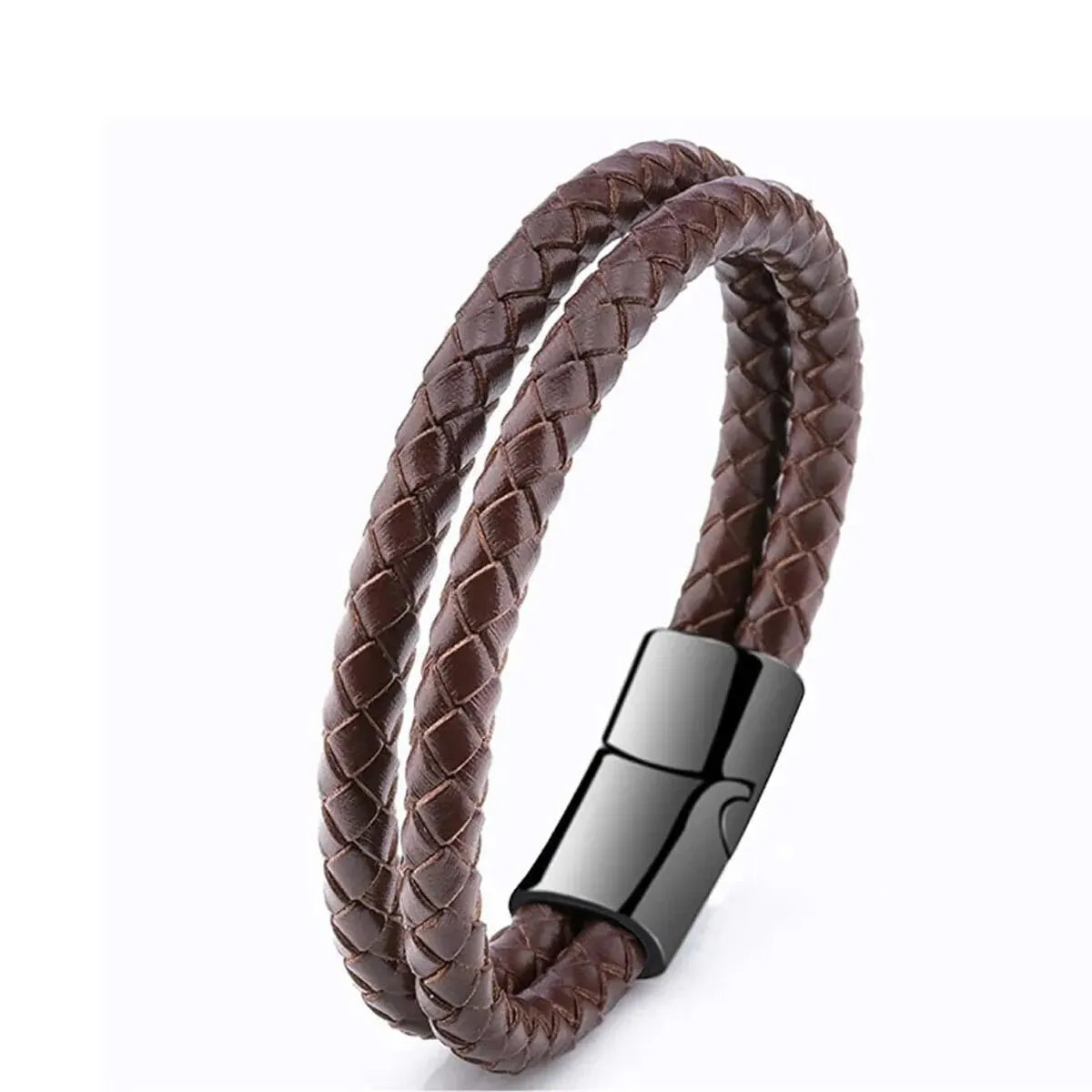 Mens Braided Leather Bracelet Double Band Bangle - Smarsty