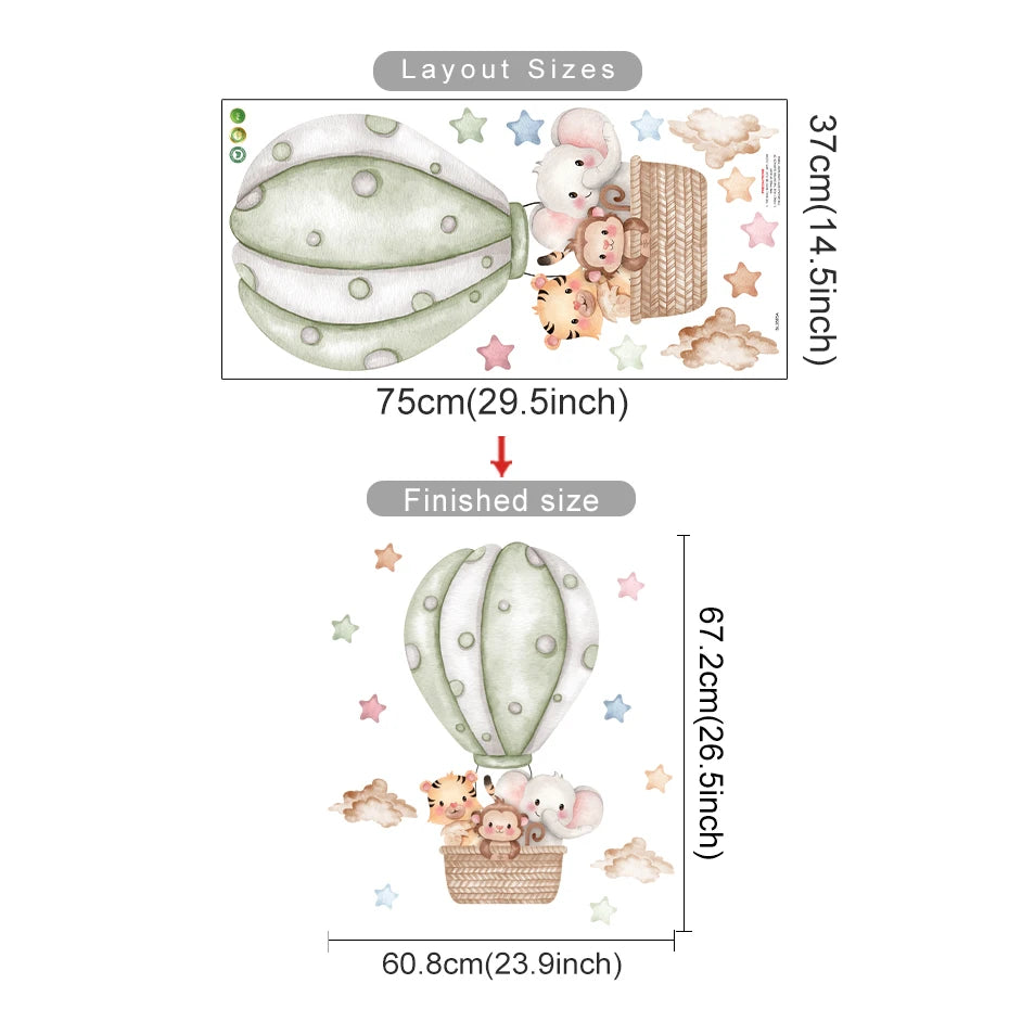 Cartoon Hot Air Balloon Animal Wall Stickers for Nursery - Smarsty