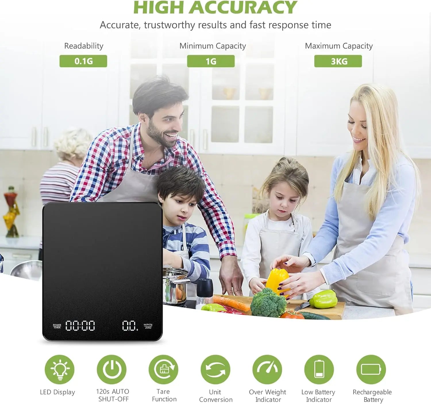 High Precision Digital Kitchen Scale with Timer - Smarsty
