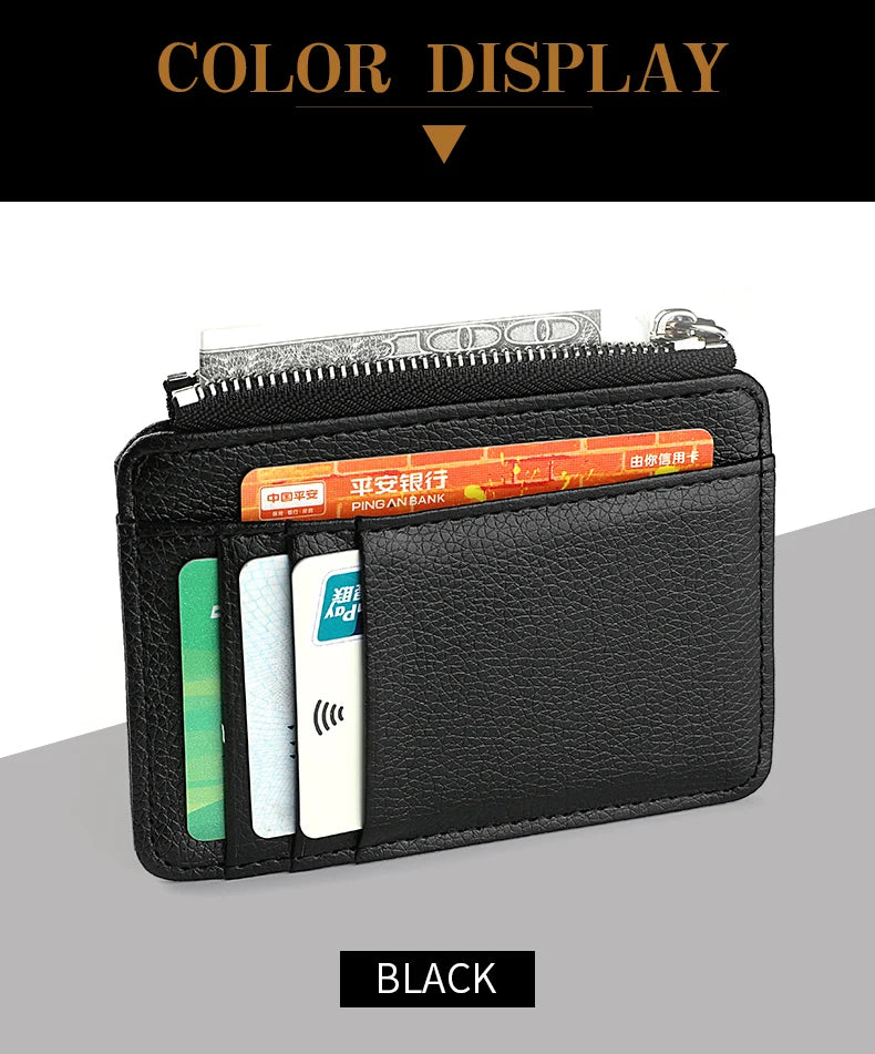 Mini Credit Card Wallet Id Card Holder Men's Small Wallet Thin Sleeve Zipper Short Coin Wallet