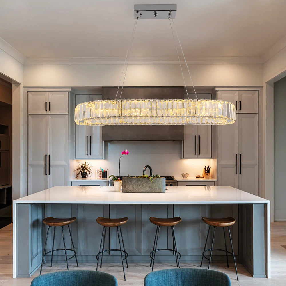 VETRULUS Modern Luxury Crystal Oval Design Led Chandelier Ceiling Lamp Nordic Pendant Hanging Light Fixture Living Bedroom Hotel
