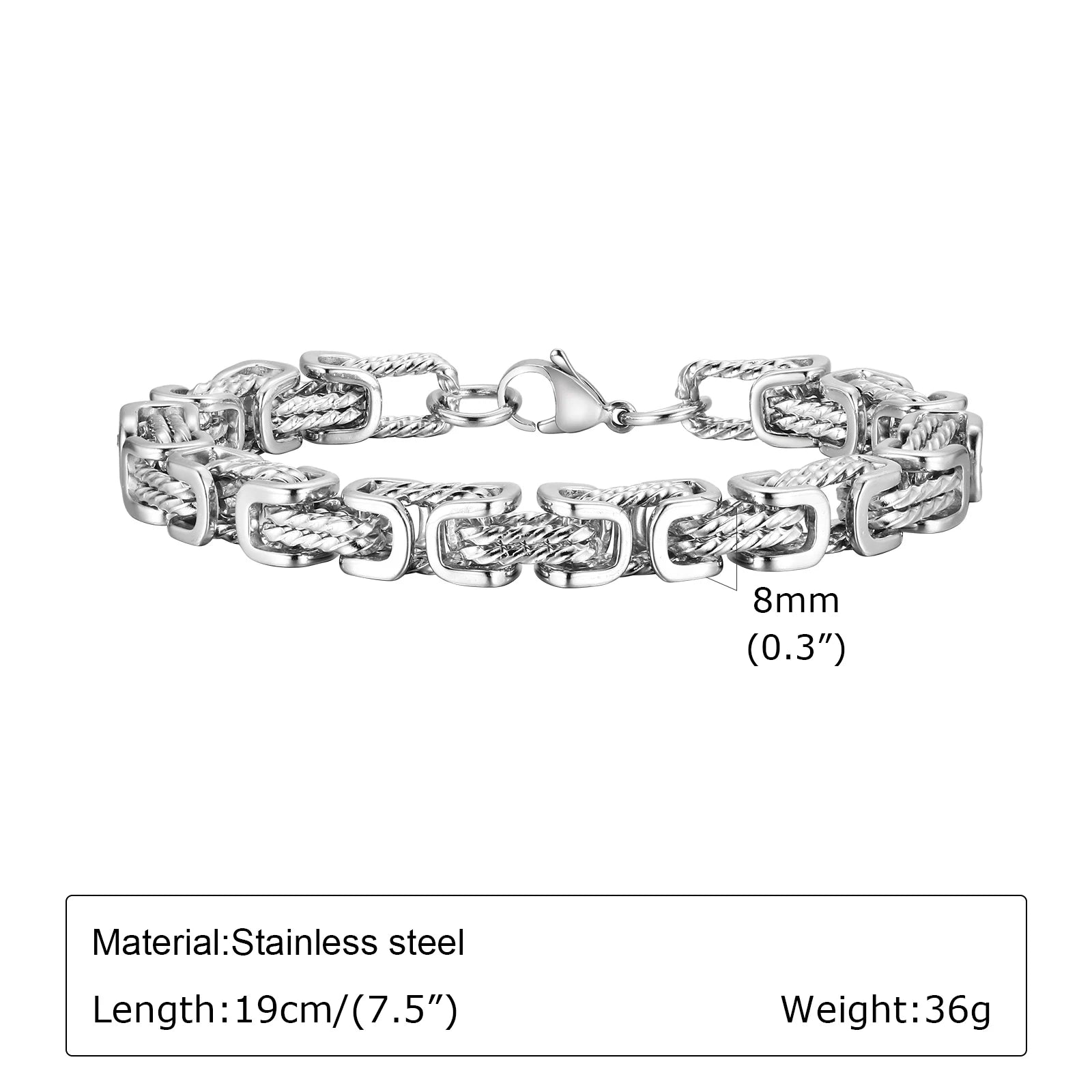 Mens Chunky Byzantine Bracelet Stainless Steel Wristband - Smarsty