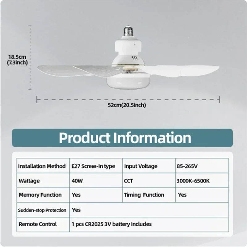 Ceiling fan light E27LED40W Strong wind 85-265V silent electric ceiling fan light remote control 85-265V living room kitchen