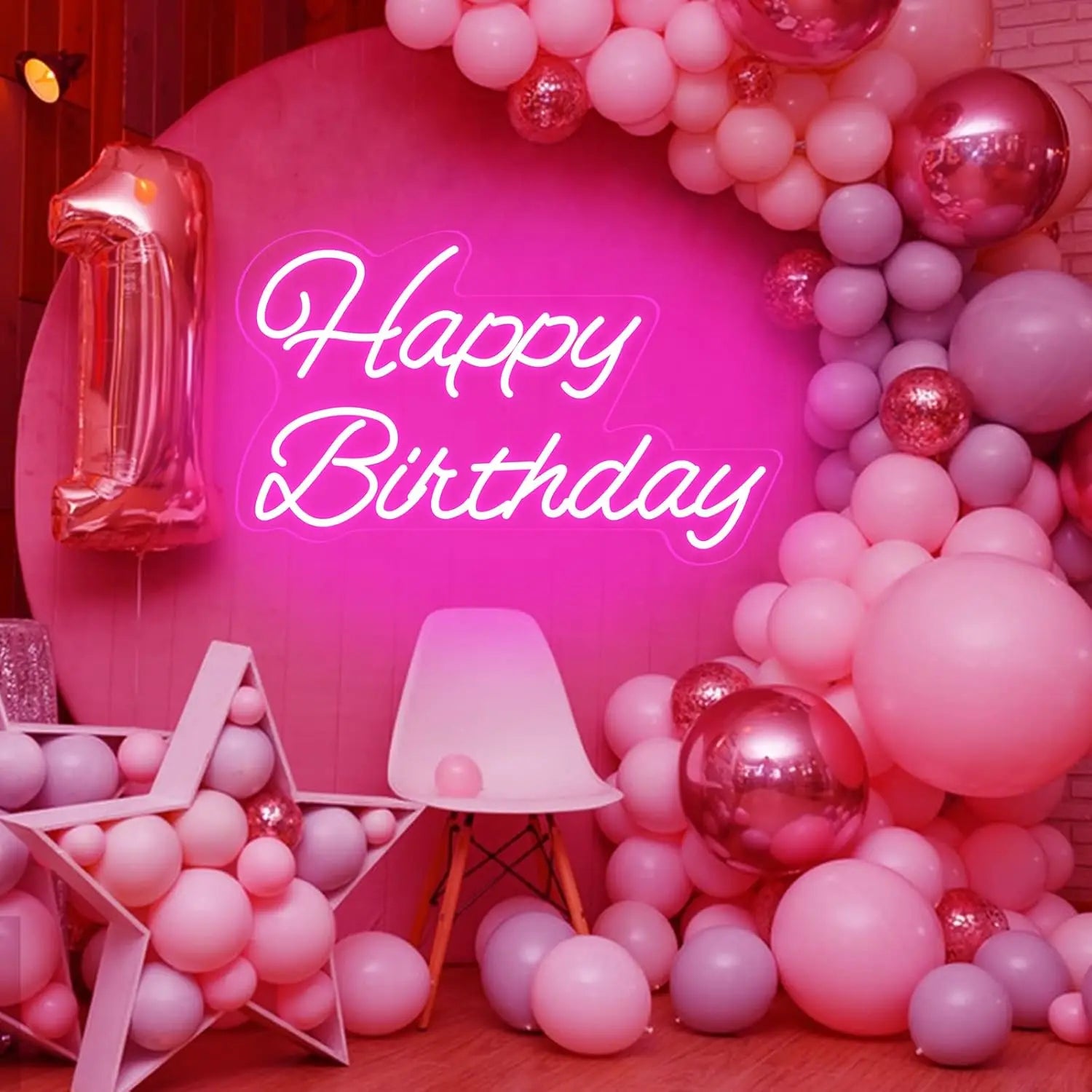 “Happy Birthday” LED neon sign For birthday party backdrop decorations, wall decorations and birthday gifts Dimmable 16”