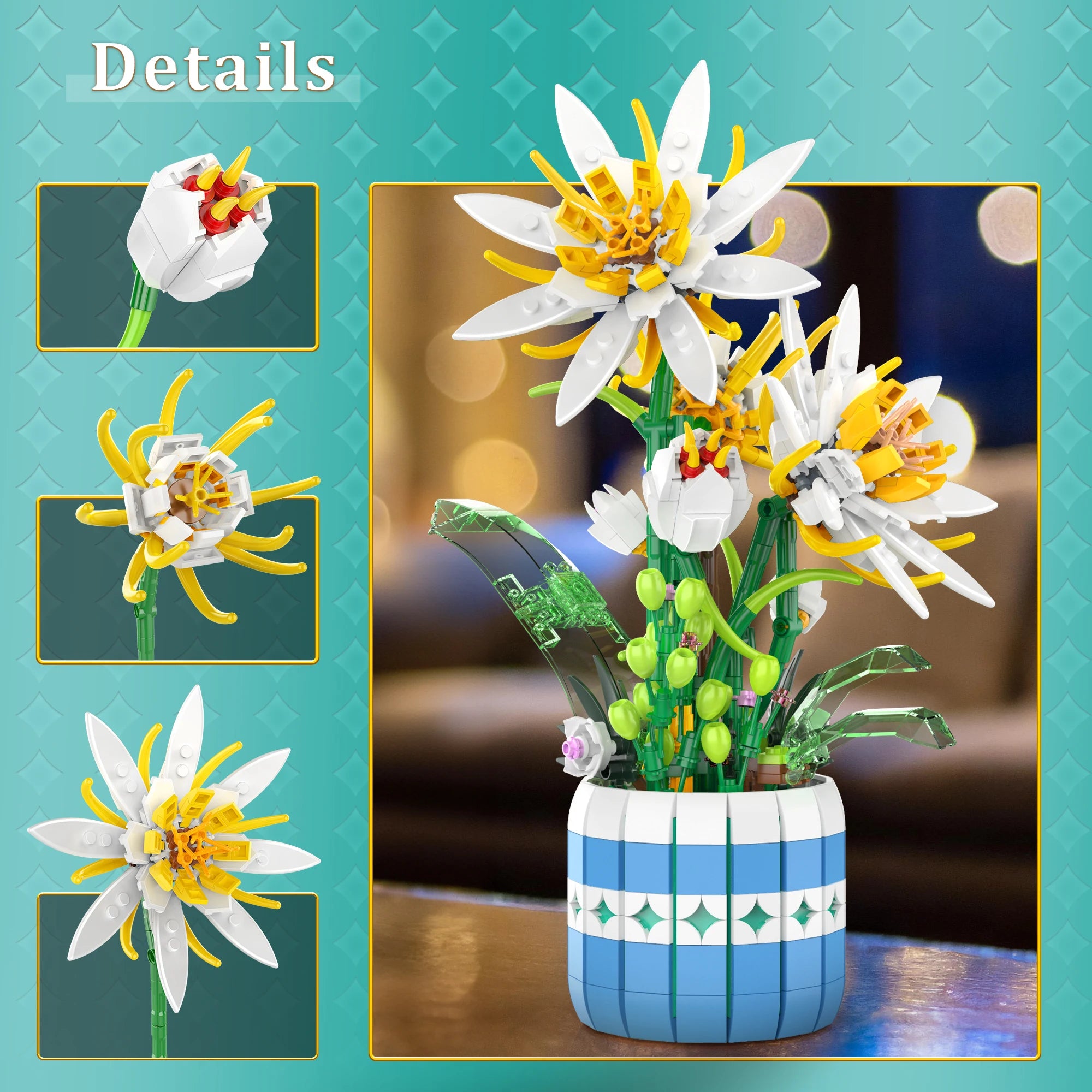 EDUCIRO piphyllum Flowers Bouquet Building Set, Flower Botanical Bonsai Building Toys for Adults and Kids, Christmas Day Gift