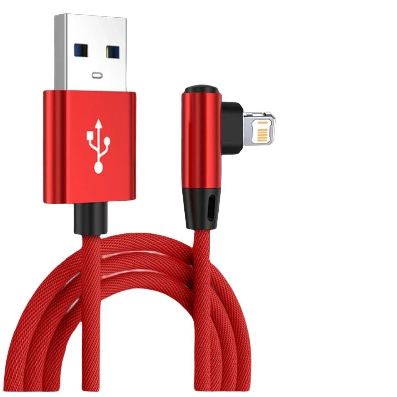 90 Degree USB Cable For iPhone 14 13 12 11 Pro Max X XR 6s 7 8 Plus 2m 3m Lead Mobile Phone Fast Charging Cord Data Charger Wire - Smarsty