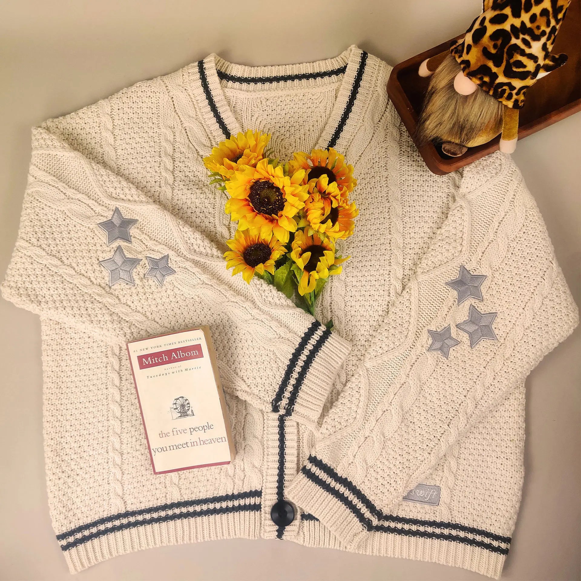 Vintage Embroidery Star Loose Sweaters for Women Long Sleeve Single Breasted Oversize Knitted Cardigans Taylor Long Sleeve Top - Smarsty