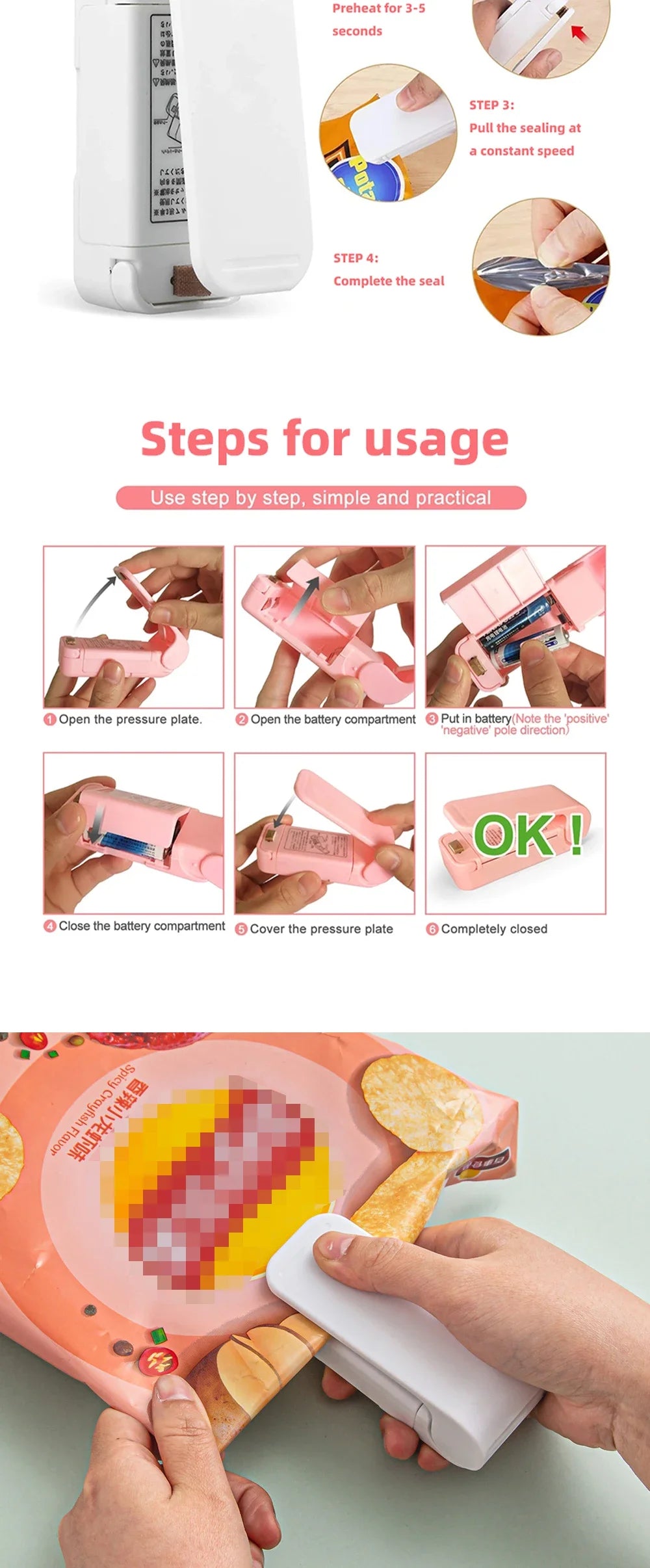 Mini Heat Bag Sealing Machine Package Sealer Bags Thermal Plastic Food Bag Closure Portable Sealer Packing Kitchen Accessories by Smarsty