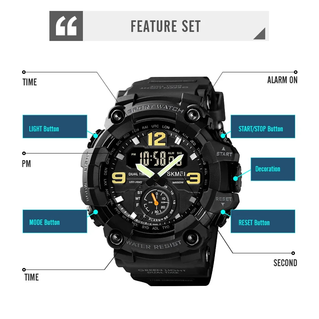 Skmei 1637 Waterproof Sport Wristwatch with Dual Movement - Smarsty