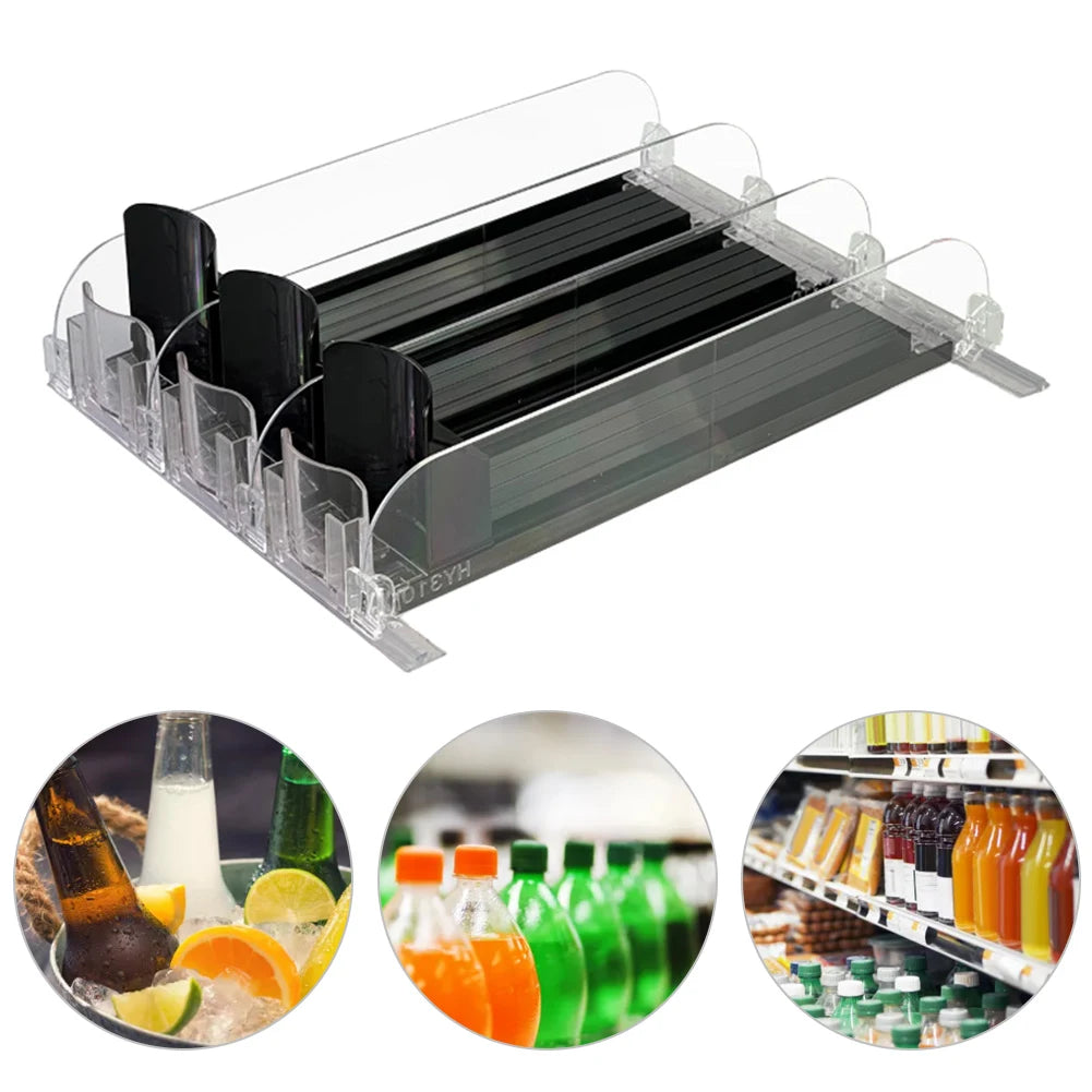 Canned Beverage Push Rack Drink Organizer Dispenser Spring Push Adjustable Width Storage Shelf E-shaped Glide for Kitchen Fridge by Smarsty
