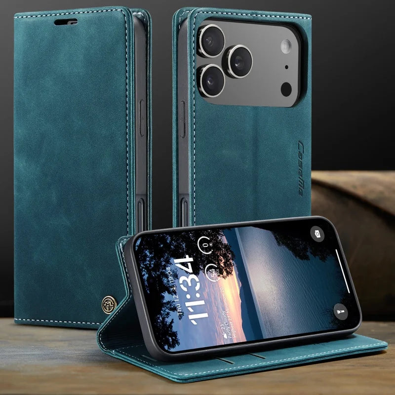 iPhone 11 12 13 Mini Xs 8 Plus SE2020 Retro PU Leather Magnetic Book Phone Wallet Flip Case by Smarsty