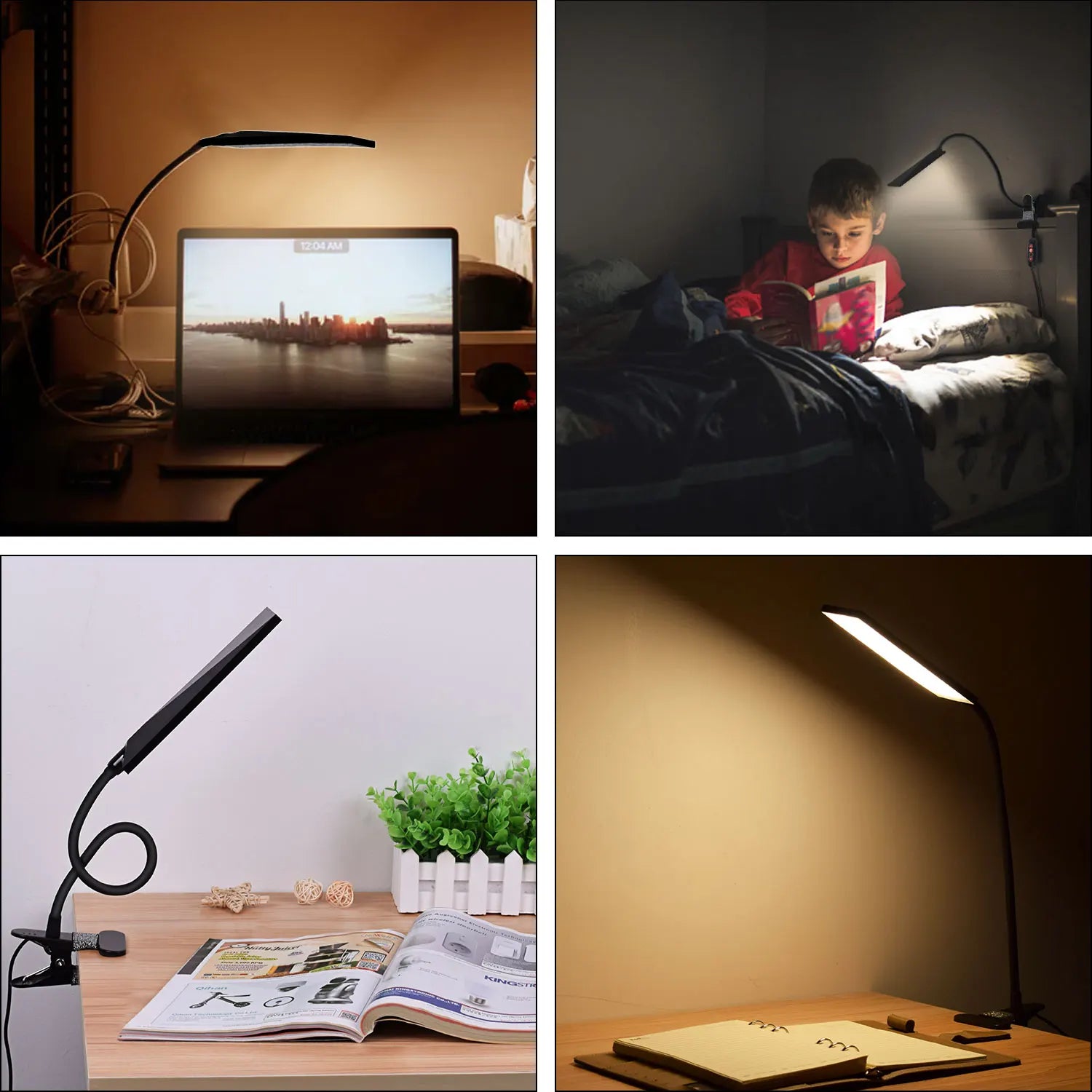 5W LED Clip on Desk Lamp with 3 Modes 11 Brightness 2M Cable Dimmer 14 Levels Clamp Table Lamp