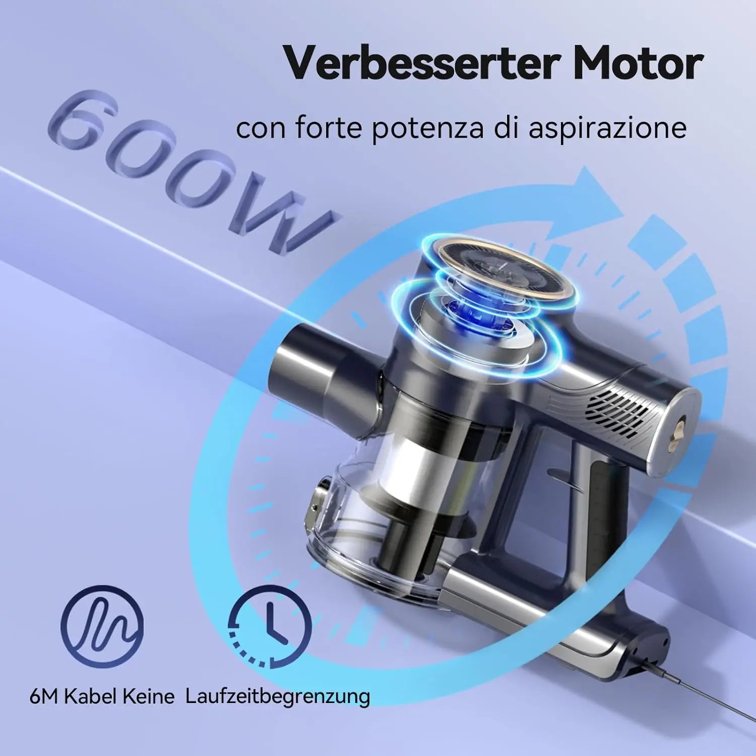 YISORA Corded Vacuum Cleaner, 600W 23KPa Stick Vacuum, Free-Stand 6 in 1 Handheld Vacuum Cleaner for Hard Floor Carpet