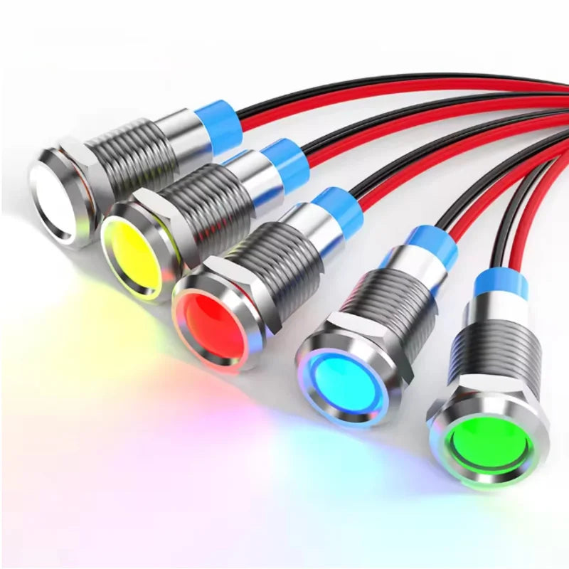 6mm LED waterproof metal indicator light signal light with wire 6V -12V -24V 24V 220V red/yellow/blue/green/white metal button - Smarsty