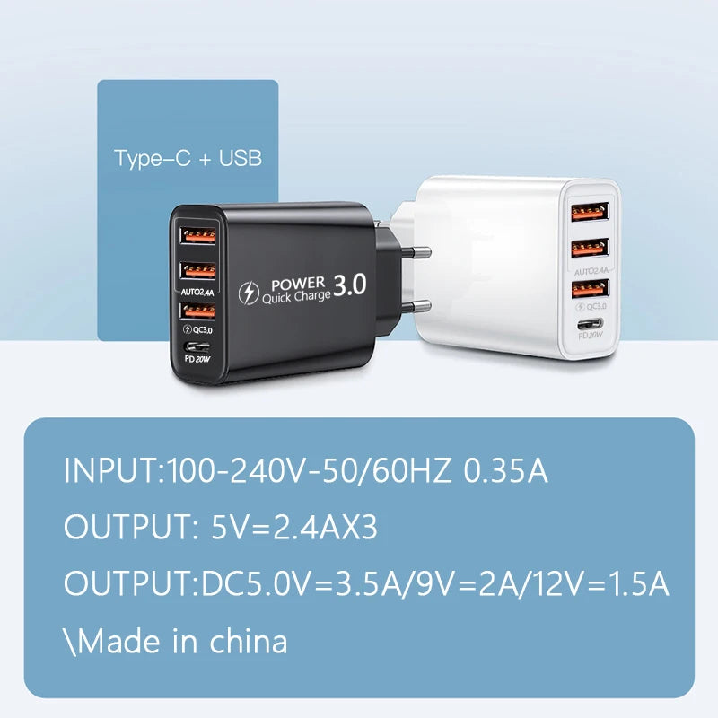 48W USB C WallMountedCharger PD Fast Charge 3.0 Universal - Smarsty