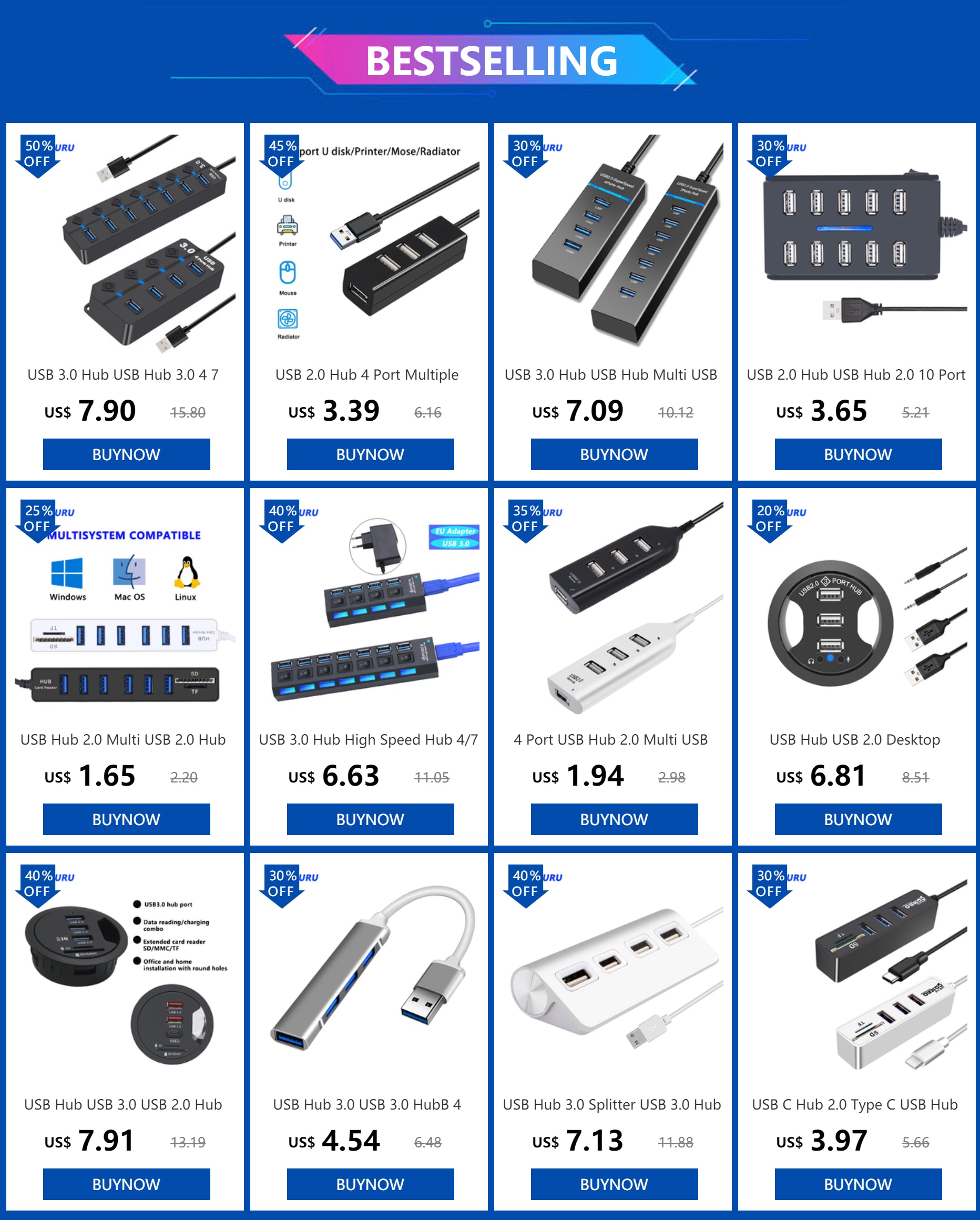 USB Hub 3.0 With Power Switch 7 Port Expansion Pro