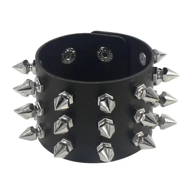 Adjustable PU Leather Studded Punk Bracelet for Men Women - Smarsty