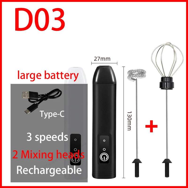 HOT Electric Milk Frother + Egg Beater Wireless Type-C Charging 3 Speeds Mini Handheld Foam Maker Coffee Whisk Cooking Tools - Smarsty