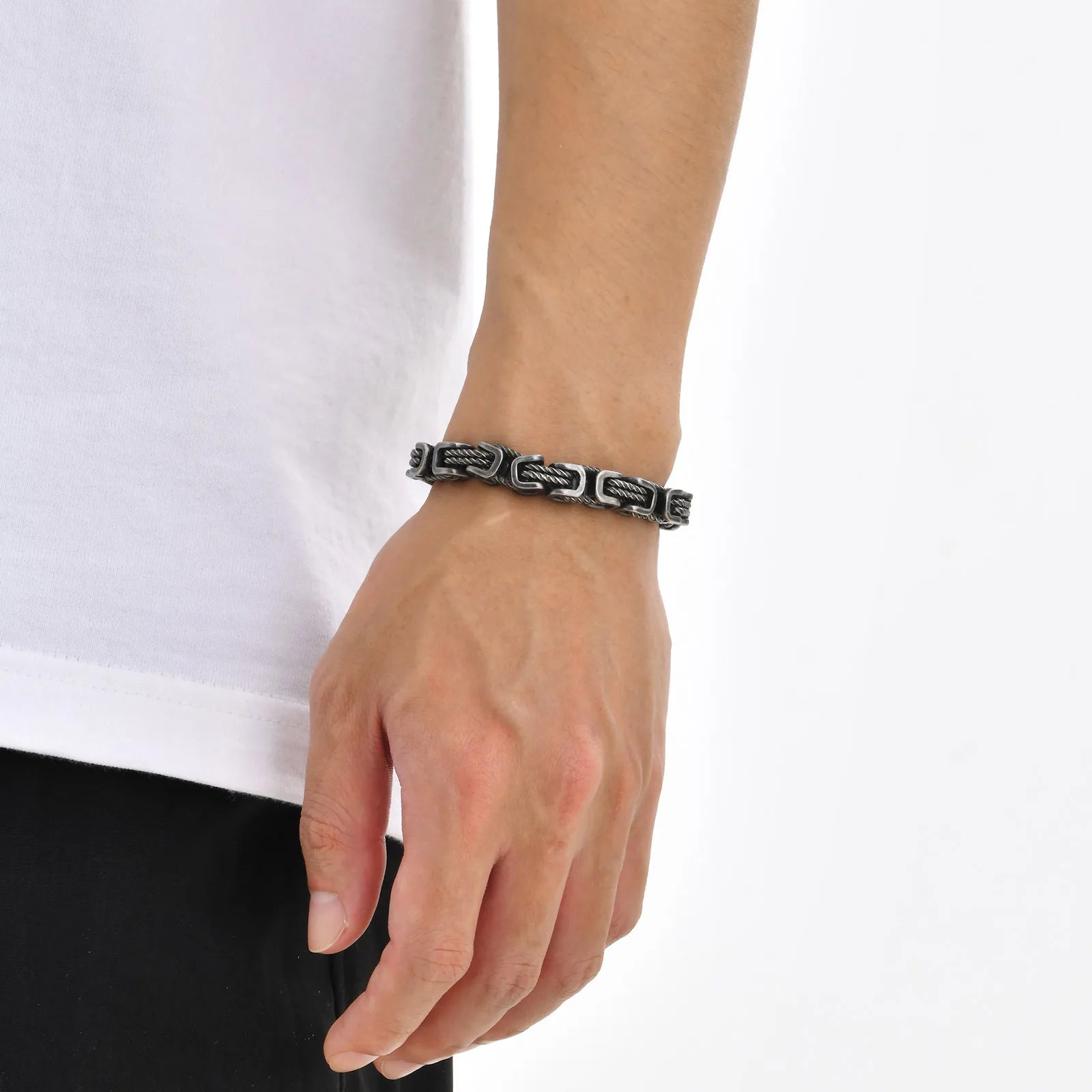 Mens Chunky Byzantine Bracelet Stainless Steel Wristband - Smarsty