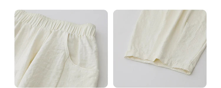 CHIC VEN Women White Pants Solid Casual Elastic Waist High Waisted Pleated Wide Leg Female Trousers Fold Summer 2025 Clothing - Smarsty