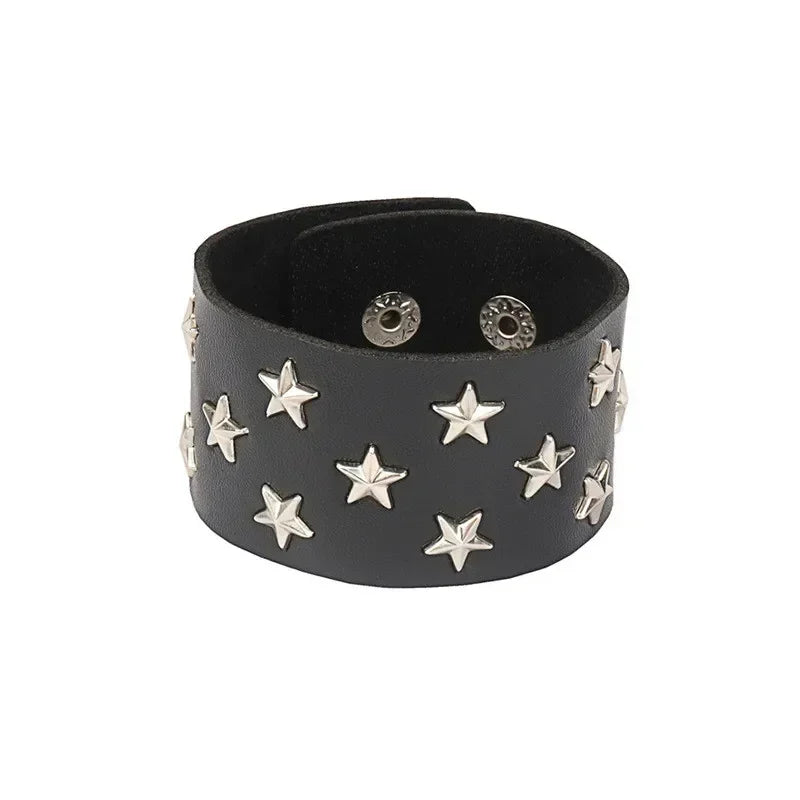 Adjustable PU Leather Studded Punk Bracelet for Men Women - Smarsty