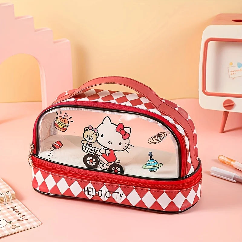 Hello Kitty & Kuromi PU Material Cosmetic Bag, Cinnamoroll Large Capacity School Supplies Organizer, With Organizer Compartment - Smarsty