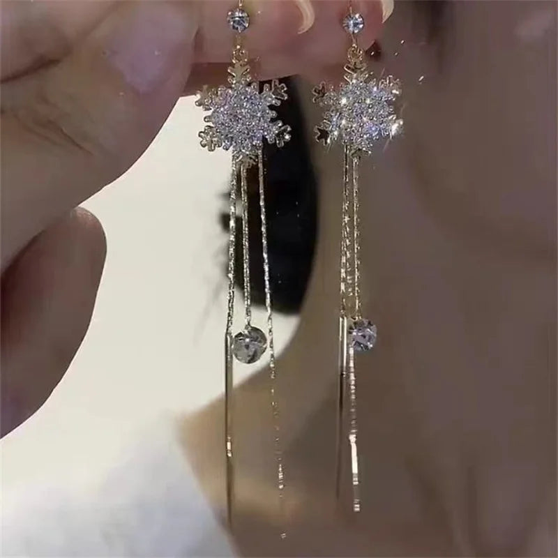 Korean Pearl Tassel Drop Earrings for Women with Zircon Detail - Smarsty