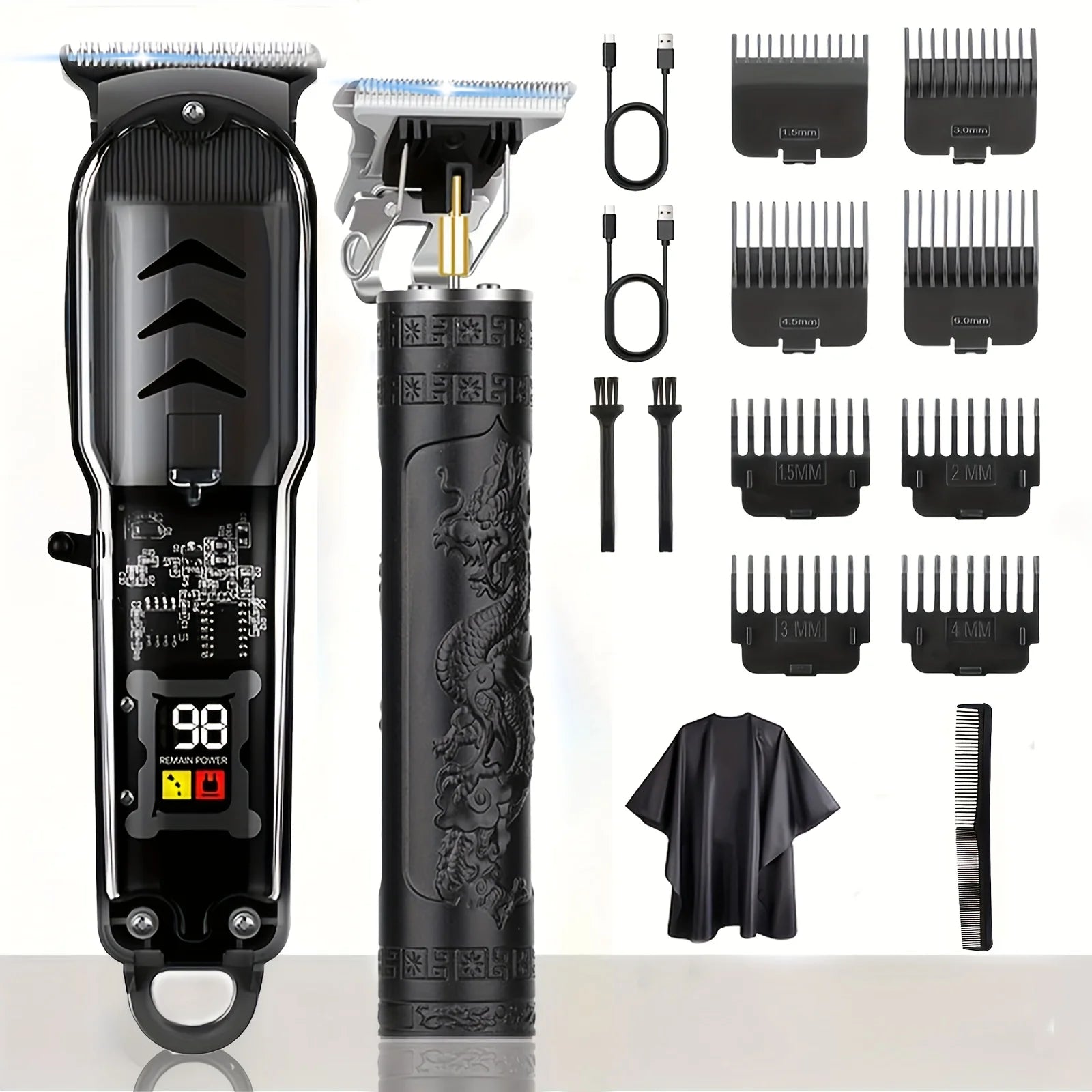 Hair Clipper Kit 2pcs, USB rechargeable cordless beard trimmer and edger barber hair clipper set with LED display, BEST Gift