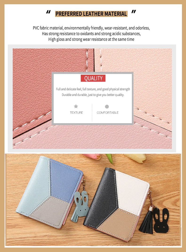 Fashion Women's Wallet Zipper Coin Purse Lady Short Clutch Purse Handbag Patchwork Leather Female Card Holder Wallet Phone Pouch