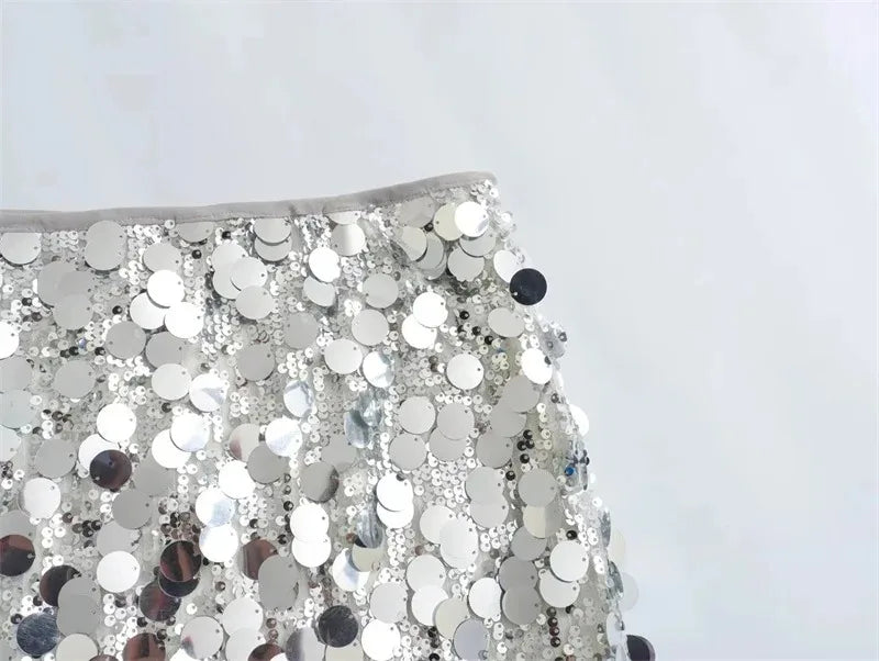 Silver Sequin Skirt Woman High Waist Mini Skirt Woman Fashion Shiny Glitter Elegant Short Skirts For Women Y2k Skirts - Smarsty