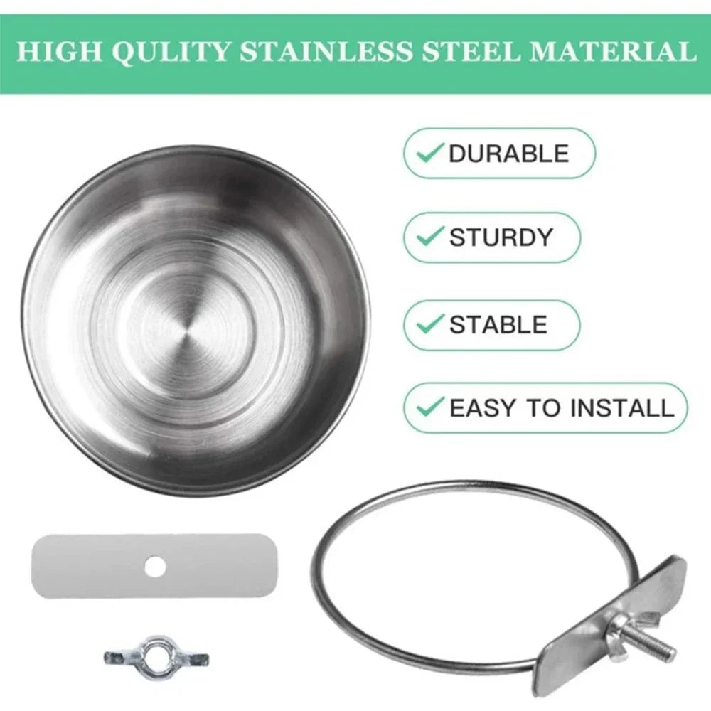 Stainless Steel Bird Feeder Bowl with Clamp Design - Smarsty