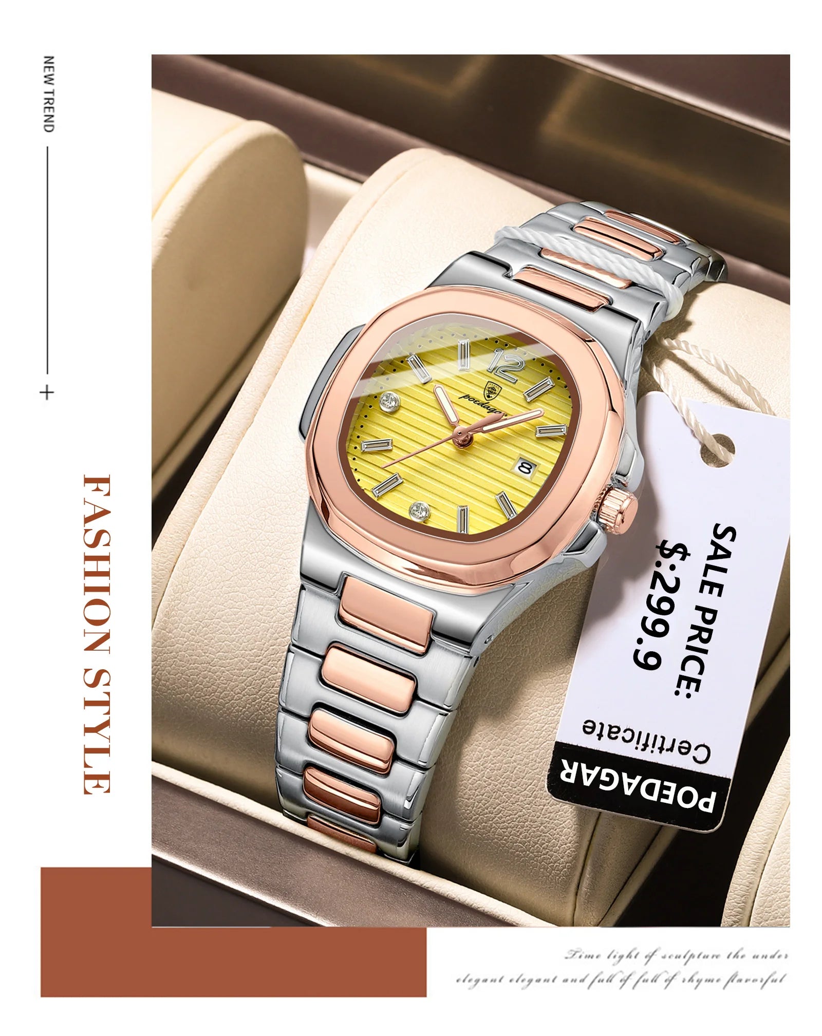 POEDAGAR Luxury Square Watch For Woman Luminous Waterproof Date Ladies Watch Elegant Women's Quartz Watches Simple Female Clock - Smarsty