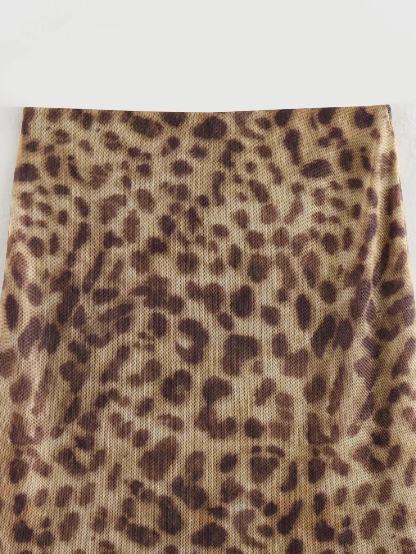 Women Leopard Tulle Midi Skirt 2024 Summer Fashion High Waist Elasticated Waistband Long Skirts Streetwear - Smarsty