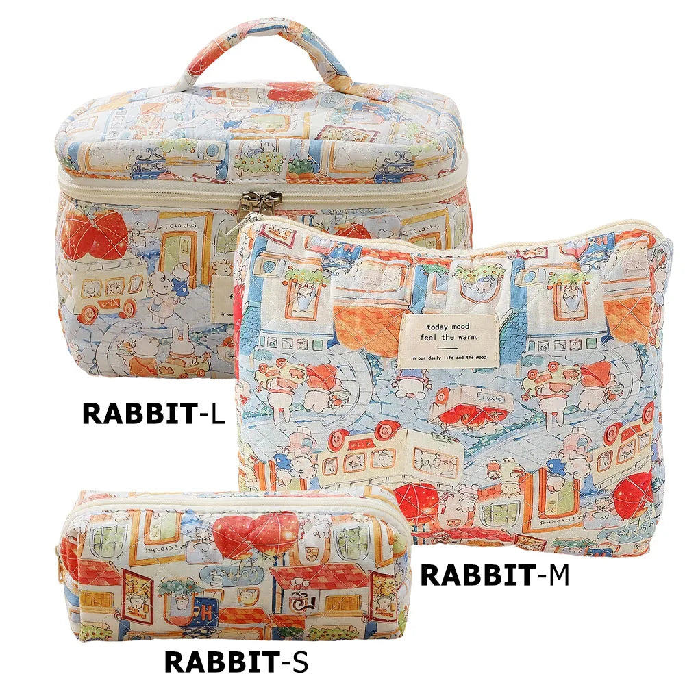 1pcs Cute Quilted Cotton Makeup Bag Women Zipper Cosmetic Organizer Cloth Handbag Box Shape Portable Toiletry Case for Girls - Smarsty