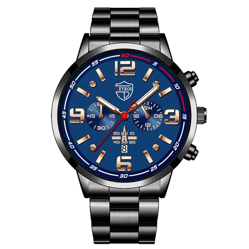 Luxury Mens Stainless Steel Quartz Watch with Calendar - Smarsty