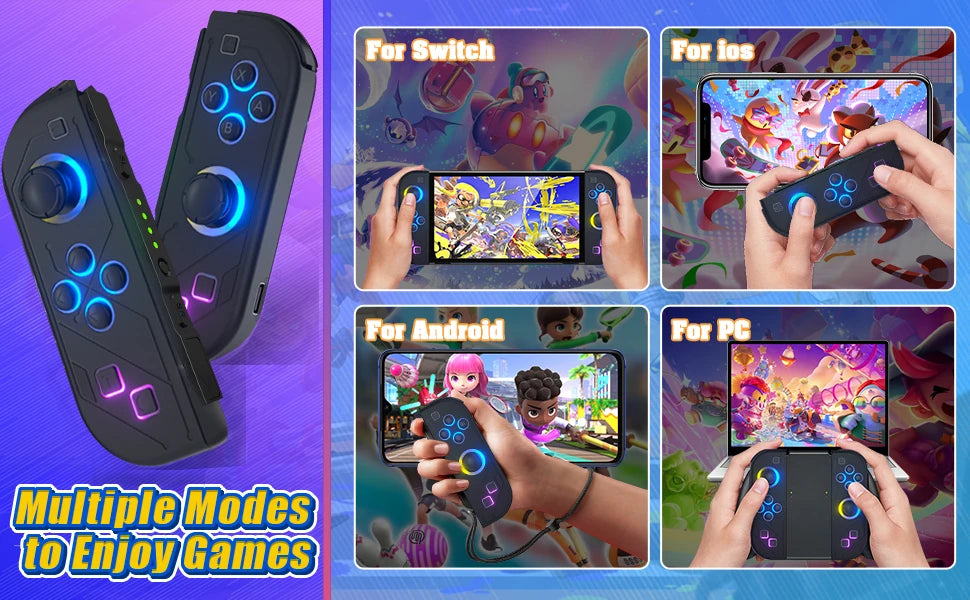 Bluetooth 5.2 Joy Controller with RGB LED for Nintendo Switch - Smarsty