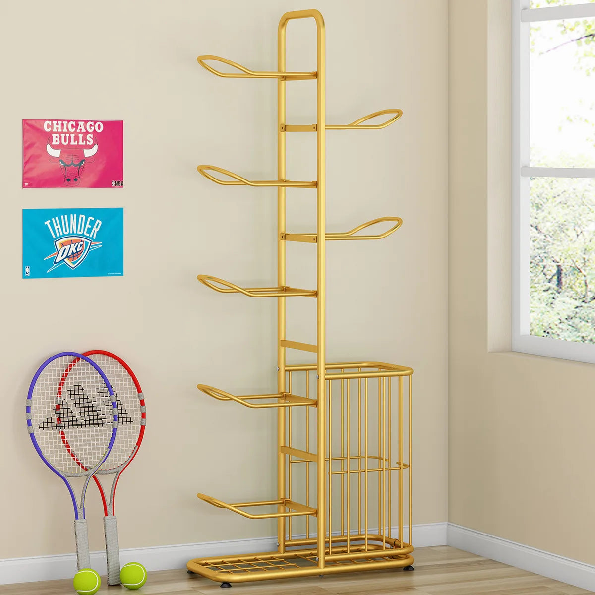 Indoor Children Basketball Storage Rack Put Ball Football Storage Basket Placed Rack Kindergarten Volleyball Stand Holder Space by Smarsty