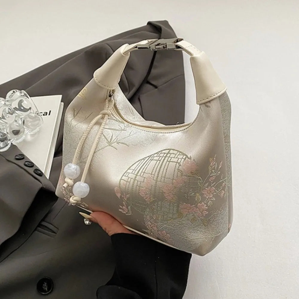 Embroidered Chinese Style Canvas Handbag With Zipper - Smarsty