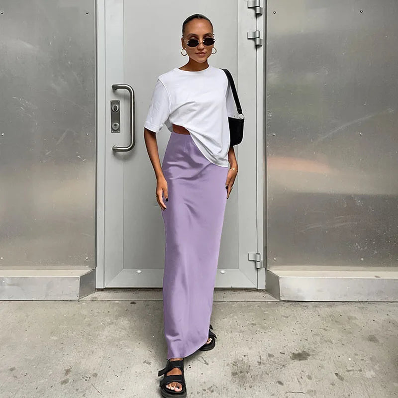 Elegant Satin Black Trumpet Skirts Fashion Slim High Waist Skirts Women Female Solid Office Long Skirt Spring Summer - Smarsty