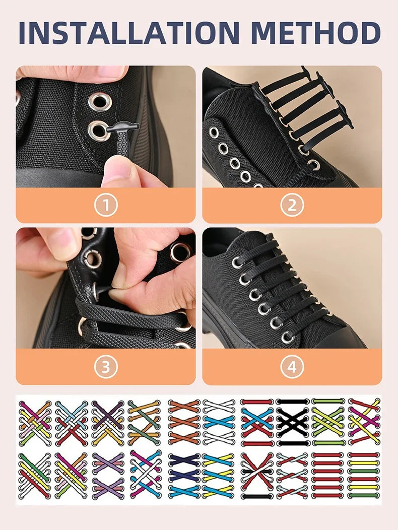 16pcs Silicone Shoelaces No Tie Shoelaces Without Ties Elastic Lace Shoelace Kids Adult Creative Lazy Silicone Laces Rubber Lace - Smarsty