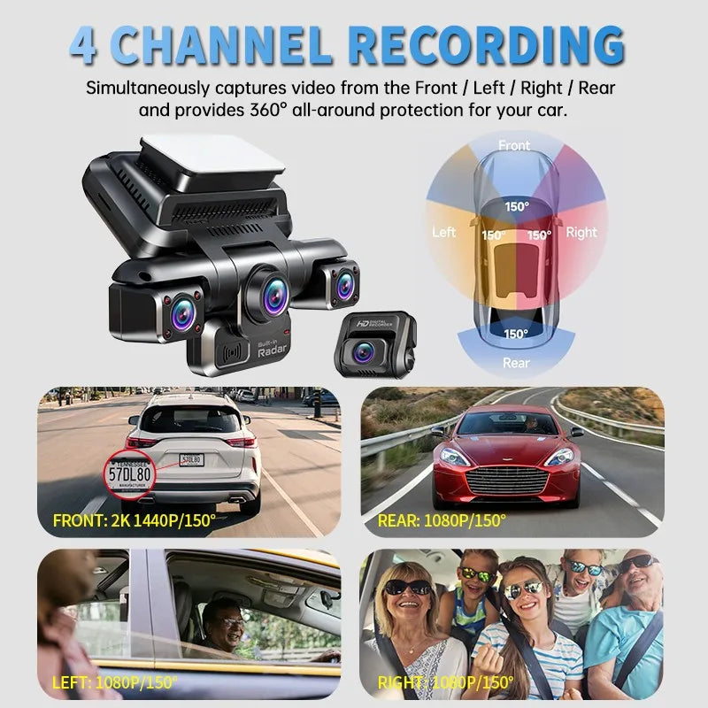 4 Channel GPS Dash Cam Front 4K Night Vision Parking - Smarsty