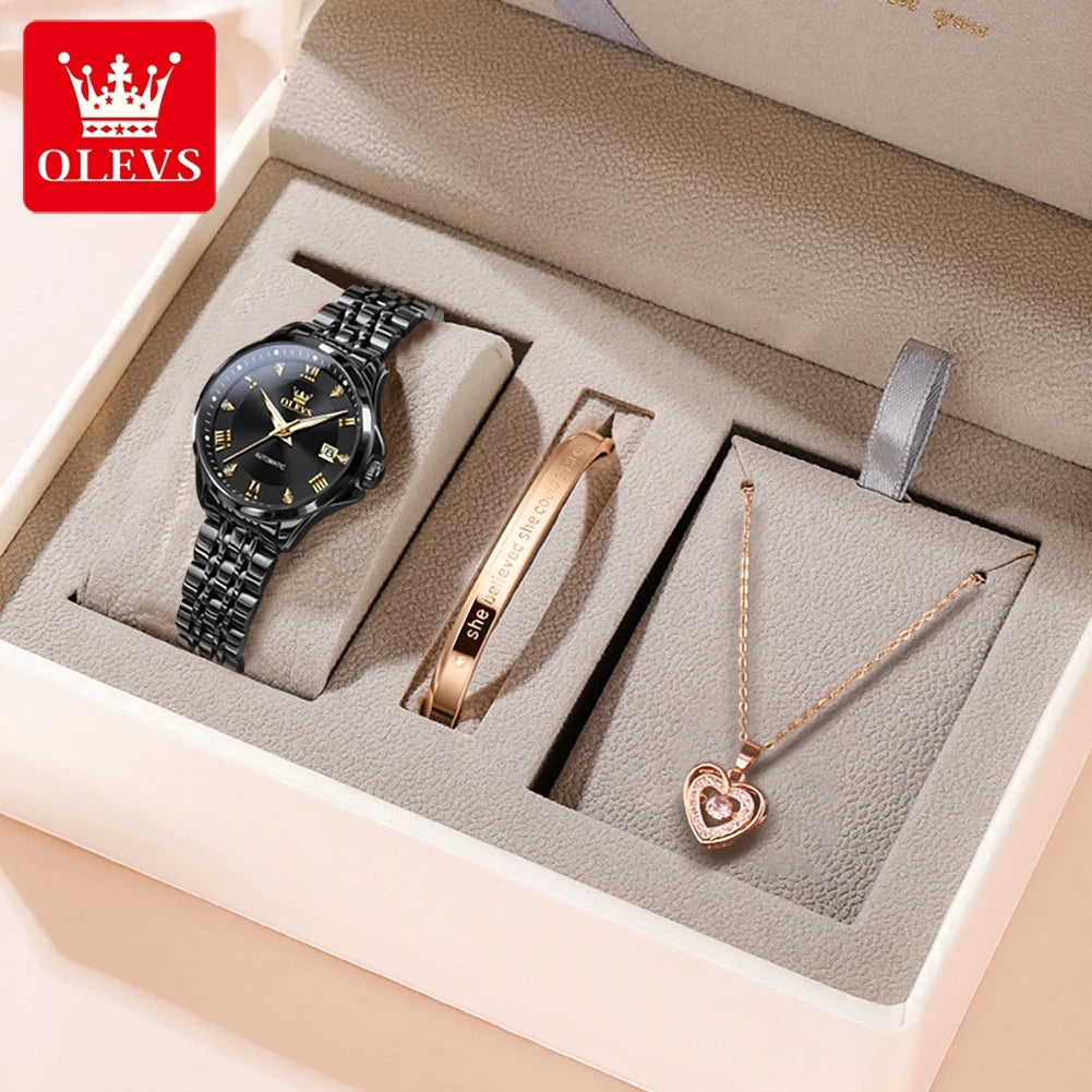 OLEVS Women's Stainless Steel Automatic Watch with Dual Calendar - Smarsty