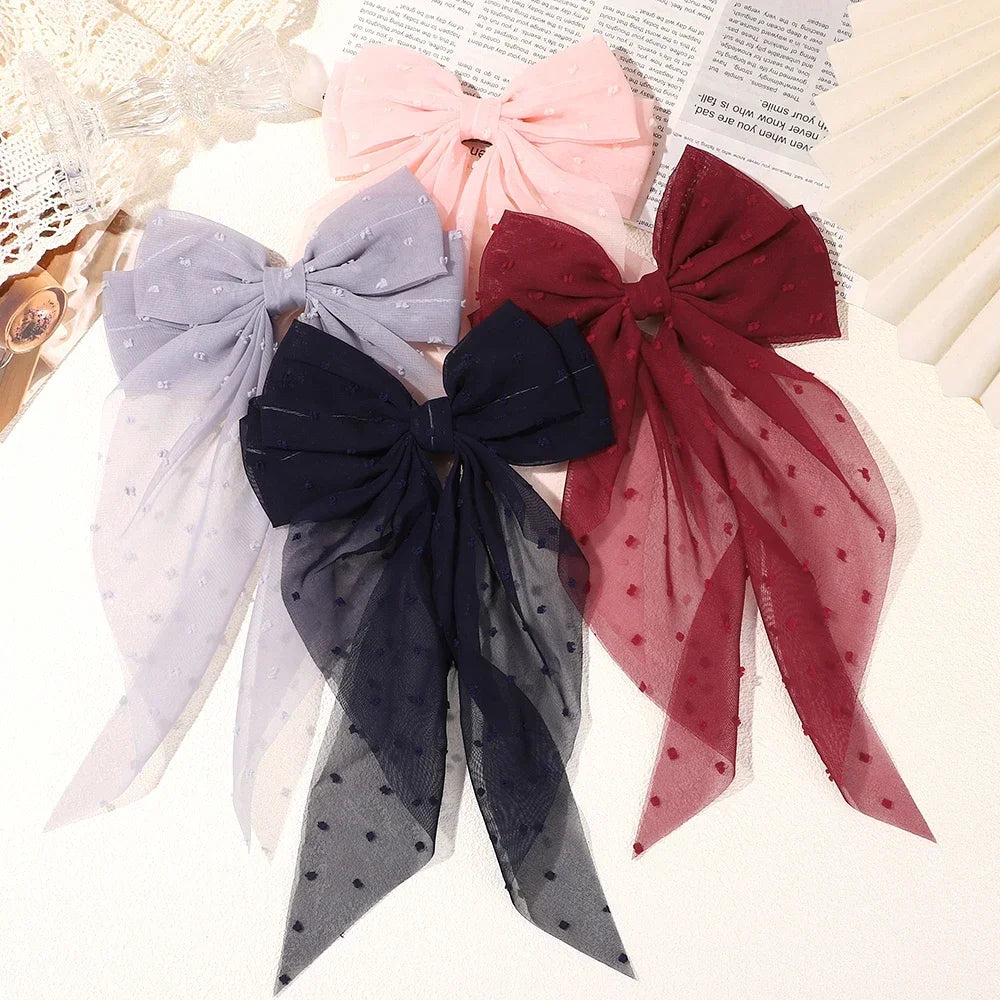 Girls Elegant Big Bow Satin Hair Clip Accessory - Smarsty