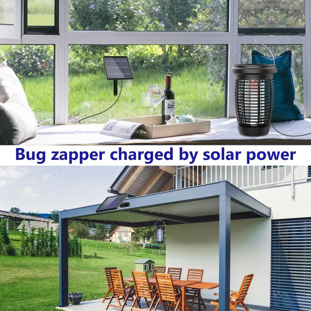 Solar Bug Zapper 2-in-1 Mosquito Killer Lamp Indoor 4500V Fly Zapper Outdoor Solar Powered with Rechargeable Insect Fly Trap
