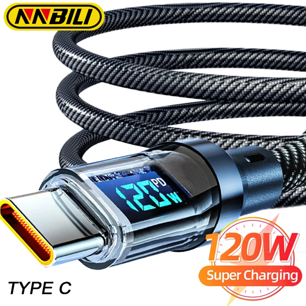 NNBILI 120W Super Fast Charging Cable Real-time Digital Display USB A to Type C data Cable For iPhone Android Phones Universal - Smarsty