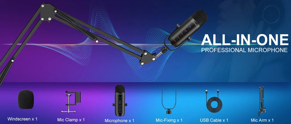 Haomuren USB Podcast Microphone Kit with Boom Arm - Smarsty