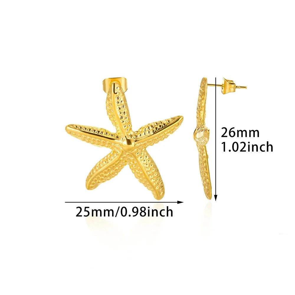 Vintage Starfish Stainless Steel Stud Earrings Lightweight - Smarsty