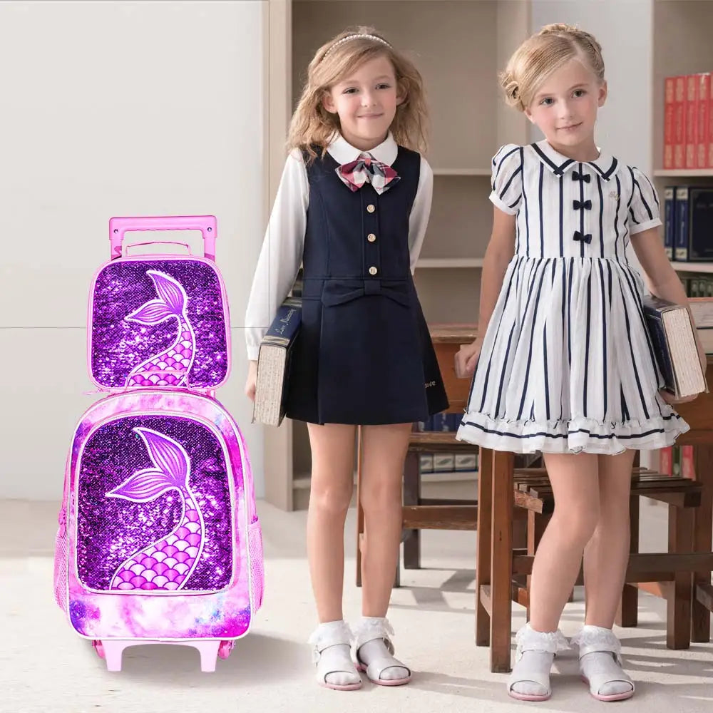 Rolling Backpack for Girls with Lunch Box and Pencil Case - Smarsty