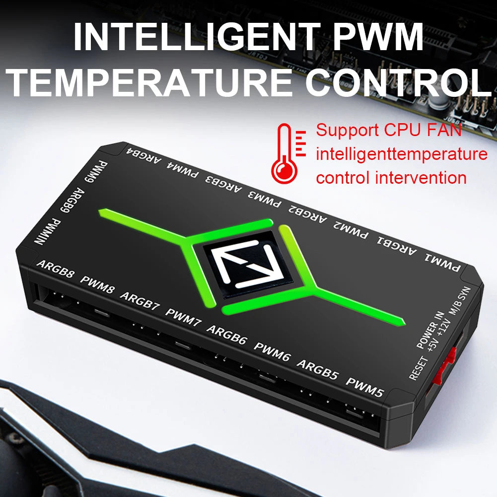 Multi Port 3 in 1 PWM Magnetic ARGB Fan Hub Splitter for PC with Remote Control Supports 9 Fans and Custom Lighting